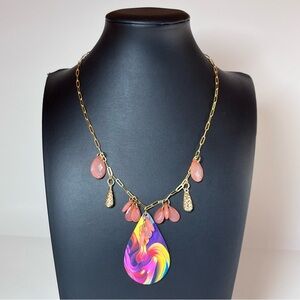 Artisan Multicolor Crystal Swirl Pendant Necklace with Gold Chain